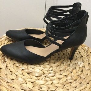 Kelly & Katie Black Leather Heels